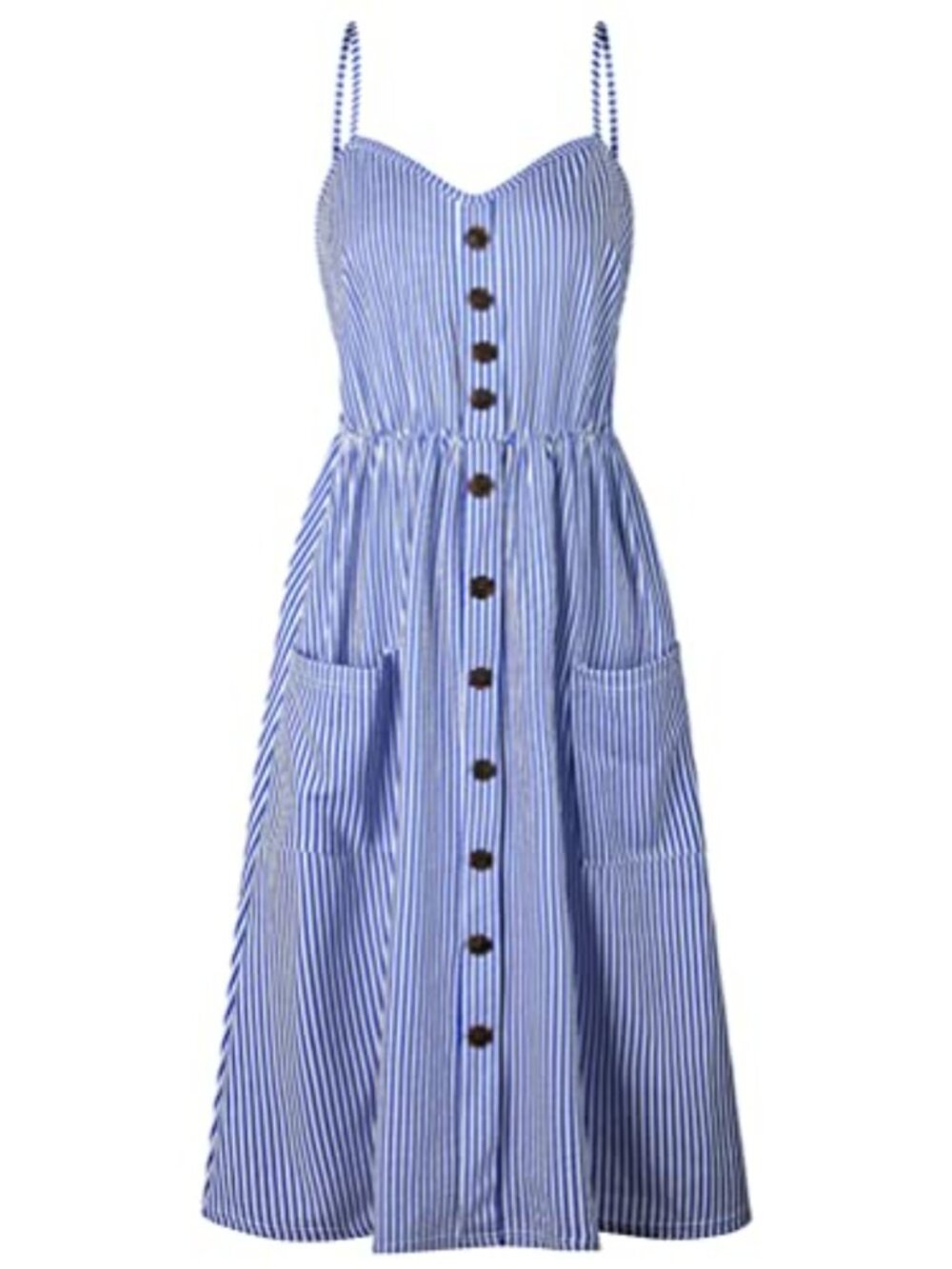 Women's Spaghetti Strap Floral A-Line Midi Dress with Pockets